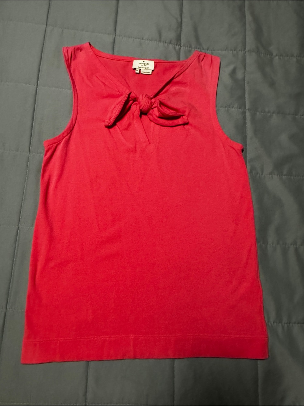 kate spade new york Pink V-Neck Knit Tank Bow Accent Sleeveless Women's Size M